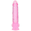 RealRock 10" Crystal Clear Realistic Dildo With Balls & Suction Cup is big & girthy to stimulate your G-spot or P-spot w/ a ridged head, veiny shaft + testicles for safe anal or vaginal play. Pink. (3)