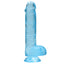 RealRock 6" Crystal Clear Realistic Dildo With Balls & Suction Cup has a realistic shape & natural size w/ almost 5 insertable inches & a phallic head, veiny shaft + testicles for safe anal or vaginal play. Blue.