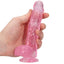 RealRock 6" Crystal Clear Realistic Dildo With Balls & Suction Cup has a realistic shape & natural size w/ almost 5 insertable inches & a phallic head, veiny shaft + testicles for safe anal or vaginal play. Pink-on hand.
