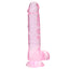 RealRock 8" Crystal Clear Realistic Dildo With Balls & Suction Cup has a realistic shape w/ 6.3" insertable & a ridged phallic head, veiny shaft + testicles for safe anal or vaginal play. Pink.