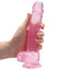 RealRock 8" Crystal Clear Realistic Dildo With Balls & Suction Cup has a realistic shape w/ 6.3" insertable & a ridged phallic head, veiny shaft + testicles for safe anal or vaginal play. Pink-on hand.