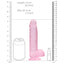 RealRock 8" Crystal Clear Realistic Dildo With Balls & Suction Cup has a realistic shape w/ 6.3" insertable & a ridged phallic head, veiny shaft + testicles for safe anal or vaginal play. Pink-dimension.