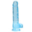 RealRock 8" Crystal Clear Realistic Dildo With Balls & Suction Cup has a realistic shape w/ 6.3" insertable & a ridged phallic head, veiny shaft + testicles for safe anal or vaginal play. Blue.