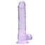 RealRock 8" Crystal Clear Realistic Dildo With Balls & Suction Cup has a realistic shape w/ 6.3" insertable & a ridged phallic head, veiny shaft + testicles for safe anal or vaginal play. Purple.
