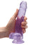 RealRock 8" Crystal Clear Realistic Dildo With Balls & Suction Cup has a realistic shape w/ 6.3" insertable & a ridged phallic head, veiny shaft + testicles for safe anal or vaginal play. Purple-on hand.