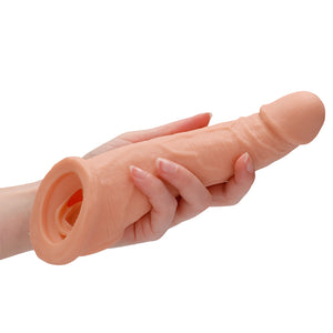 RealRock 8" Realistic Penis Extension Sleeve With Ball Ring fits over your erection & has a firm but squishy head to lengthen your penis by 5cm. On-hand.