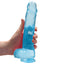 RealRock 9" Crystal Clear Realistic Dildo With Balls & Suction Cup has a lifelike sculpted phallic head, veiny shaft & testicles for safe anal or vaginal play. Blue-on hand.