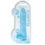 RealRock 9" Crystal Clear Realistic Dildo With Balls & Suction Cup has a lifelike sculpted phallic head, veiny shaft & testicles for safe anal or vaginal play. Blue-package.