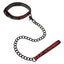 Scandal - Collar With Leash - dual-sided leather & fabric collar has a universal buckle closure & detachable chain metal leash.