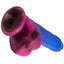 Naughty Bits® Ombré Hombre™ - Vibrating Dildo - 10 toe-curling vibration modes packed into a realistic-feeling firm yet flexible silicone body, complete with sculpted details & suction cup base. Glitter look, blue top becoming pink at base, suction cup close up