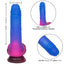Naughty Bits® Ombré Hombre™ - Vibrating Dildo - 10 toe-curling vibration modes packed into a realistic-feeling firm yet flexible silicone body, complete with sculpted details & suction cup base. Glitter look, blue top becoming pink at base. product details image