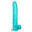 Size Queen™ - 10" Dildo - firm & flexible 10" dong has a realistic phallic head & veiny shaft with a harness-compatible suction cup for hands-free fun, solo or partnered. Clear Blue