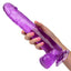 Size Queen™ - 10" Dildo - firm & flexible 10" dong has a realistic phallic head & veiny shaft with a harness-compatible suction cup for hands-free fun, solo or partnered. Clear Purple. On-hand.