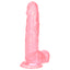California Exotics Size Queen 6" Dildo w/ Suction Cup Base - firm & flexible 6" dong has a realistic phallic head & veiny shaft with a harness-compatible suction cup. Pink