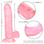 California Exotics Size Queen 6" Dildo w/ Suction Cup Base - firm & flexible 6" dong has a realistic phallic head & veiny shaft with a harness-compatible suction cup. Pink 7