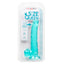 California Exotics Size Queen 8" Dildo w/ Suction Cup Base - firm & flexible 8" dong has a realistic phallic head & veiny shaft with a harness-compatible suction cup. Blue, package