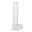 California Exotics Size Queen 8" Dildo w/ Suction Cup Base - firm & flexible 8" dong has a realistic phallic head & veiny shaft with a harness-compatible suction cup. Clear