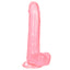 California Exotics Size Queen 8" Dildo w/ Suction Cup Base - firm & flexible 8" dong has a realistic phallic head & veiny shaft with a harness-compatible suction cup. Pink