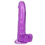 California Exotics Size Queen 8" Dildo w/ Suction Cup Base - firm & flexible 8" dong has a realistic phallic head & veiny shaft with a harness-compatible suction cup. Purple