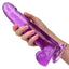 California Exotics Size Queen 8" Dildo w/ Suction Cup Base - firm & flexible 8" dong has a realistic phallic head & veiny shaft with a harness-compatible suction cup. Purple 2