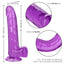 California Exotics Size Queen 8" Dildo w/ Suction Cup Base - firm & flexible 8" dong has a realistic phallic head & veiny shaft with a harness-compatible suction cup. Purple 7