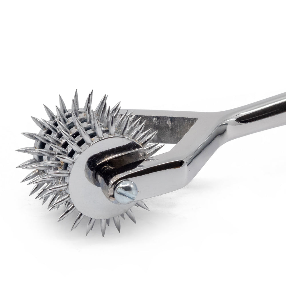 This Wartenberg pinwheel has 5 spinning wheels lined w/ pins to deliver a subtle prickling sensation for your pain & pleasure. (2)