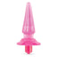 Waterproof B Yours Basic Vibra butt plug in pink with firm core features a round contoured base and stopper handle. 