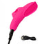 A pink nubby textured finger vibrators lays next to its charging cord.