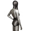 Back view of a mannequin wearing a rhinestone mesh hooded deep v halter bodysuit with an open back.