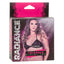 A box by CalExotics showcases a curvy model wearing a sheer black rhinestone bikini top.