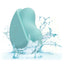 A blue Clitoral vibrator is shown dropped in water to showcase its waterproof design. 