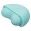 A blue compact ergonomic clitoral vibrator showcases its power button on the front. 