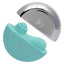 A blue ergonomic clitoral thumping teaser with its silver magnetic case. 