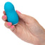 A hand model holds a mini blue bulbous vibrating teaser. 