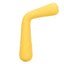 A bright yellow mini flexible wand vibrator stands against a white backdrop and showcases its bendiness. 