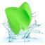 A neon green ergonomic precision finger vibrator is shown in water showcasing its waterproof design.