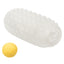 A clear ball squishy textured stroker sits next to a yellow textured ball. 