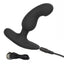 A black silicone curved p-spot anal probe lays flat next to its charging cable.