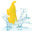 A yellow butterfly flickering finger vibrator is shown in water showcasing its waterproof design.