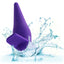 A purple vibrating anal probe is thrown in water to showcase its waterproof design.