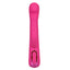 A pink rabbit rotating beaded g-spot vibrator showcases its clitoral arm with two flickering rabbit ears. 