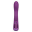 A purple rabbit elite warming g-spot vibrator stands and showcases its power buttons at the base. 