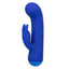 A blue thick chubby bunny girthy g-spot rabbit vibrator with a bulbous round tip stands against a white backdrop. 