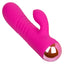 A hot pink thick g-spot vibrator lays flat and showcases its ribbed texture on the shaft. 