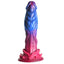 A Creature Cocks Alien dildo stands upright with meaty scale-like texture and bulbous ridges in a pink and blue gradient. 