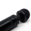 Close up of Doxy Die Casts' rechargeable wand vibrator with its removable black silicone head.