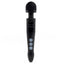 Doxy Die Cast metal black cordless wand vibrator stands against a white backdrop. 