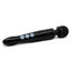 Doxy Die Cast metal black cordless wand vibrator features three buttons on the wand.