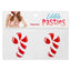 A pair of edible peppermint-flavoured candy cane nipple pasties sit in their packaging against a white backdrop.