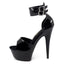 A side view of a single Ellie Aliya platform stiletto shoe shows off its double buckle detail on the dual ankle straps.